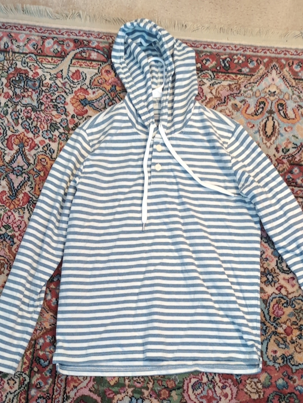 Outerknown Navy & White Striped Hooded Top